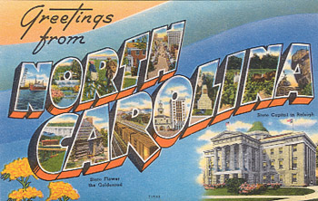Featured is a North Carolina big-letter postcard image from the 1940s obtained from the Teich Archives (private collection).